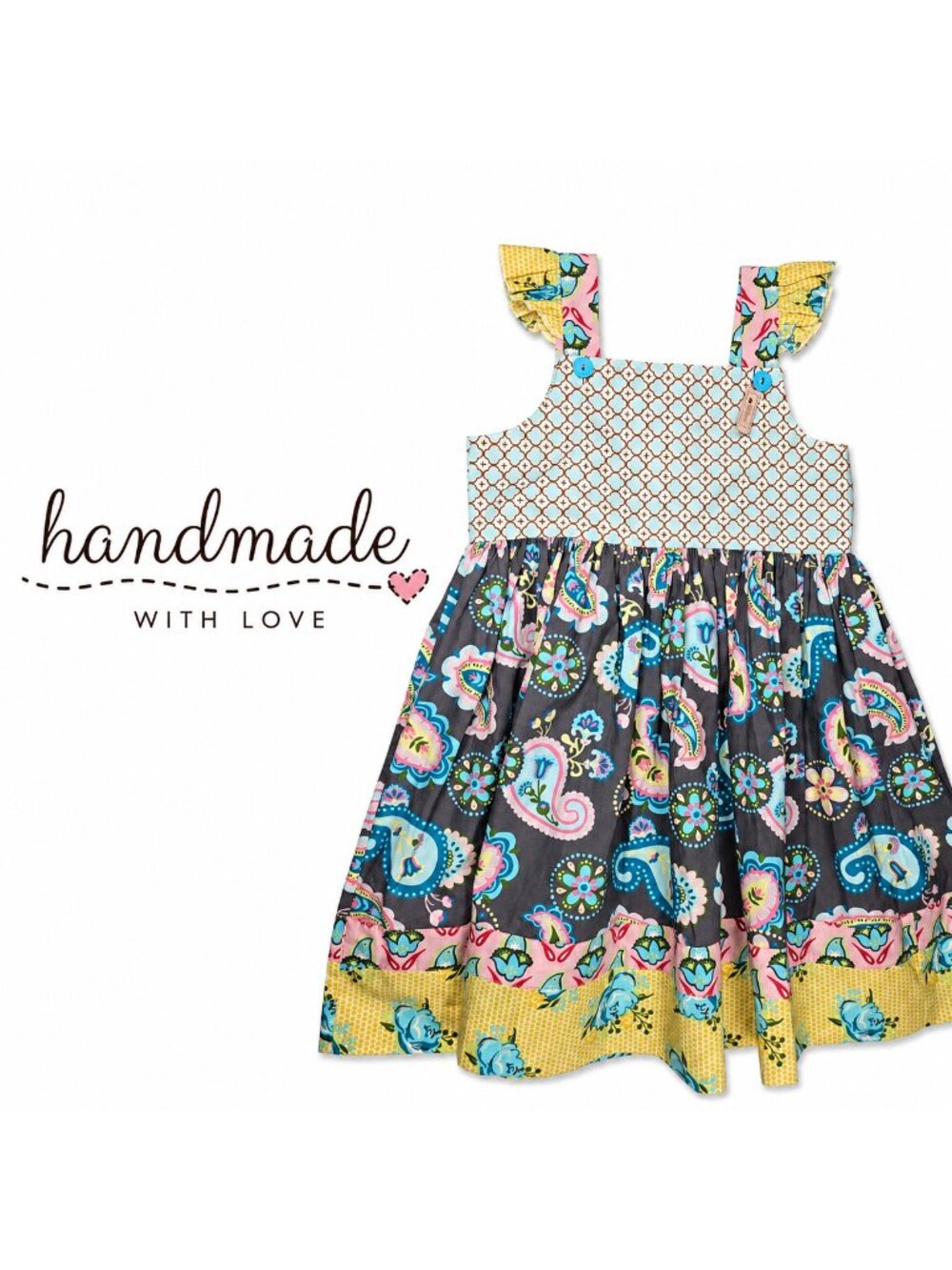 Handmade Girls Patchwork Flutter Sleeve Dress Size 8–10